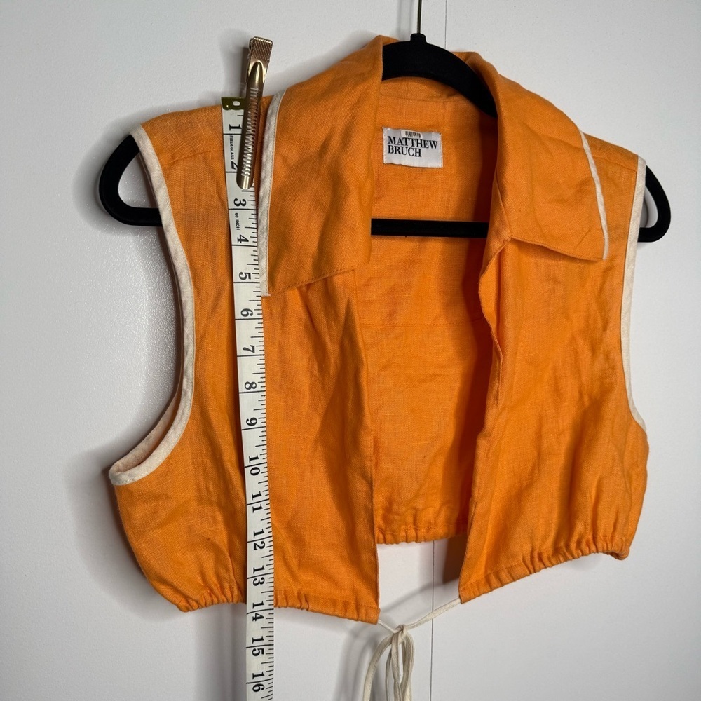 Matthew Bruch - Tie Waist Crop Top - Orange White Linen - Sz 4- RTR - Picture 13 of 13